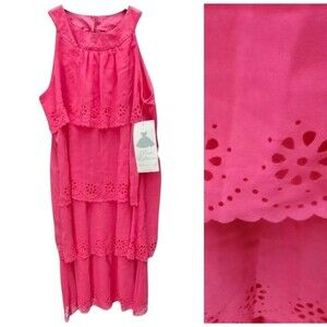 Rare Editions Tiered Midi Dress Womens 16 Watermelon Barbiecore  Cottagecore
